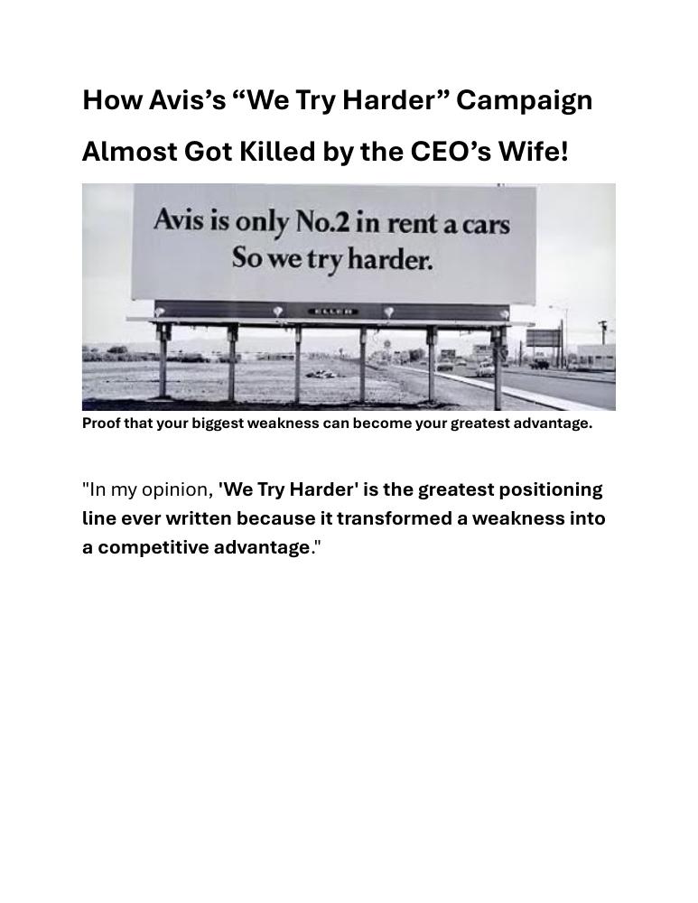 How Avis's We Try Harder - Almost Got Killed